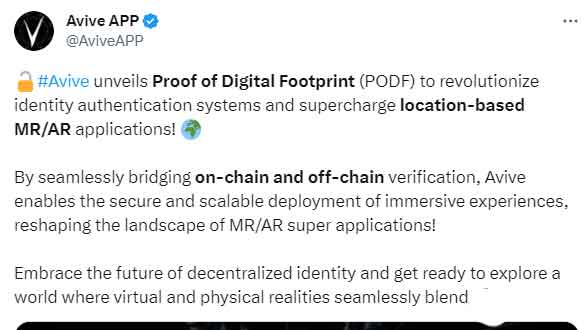 Avive推出数字足迹证明(PODF)，为探索虚拟现实世界做准备！