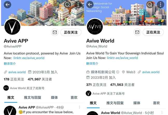 Avive潜力是巨大的！Avive官推双双突破470000万粉丝！