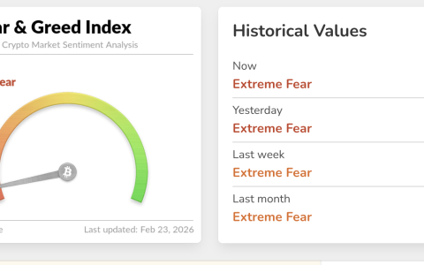 今日恐慌与贪婪指数再次降至5，整个2月均处于极度恐慌状态